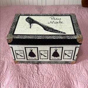Black and Cream Closet Storage Box with Shoe Motifs